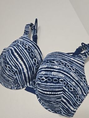 Cacique Navy and White Printed Underwire Padded Bra Size 42H